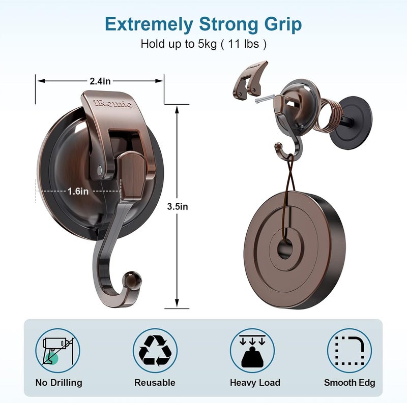 iRomic Heavy Duty Vacuum Suction Cup Hooks (4Pack),Red Bronze - Image 3