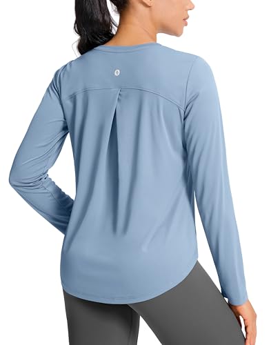 SANTINY Lightweight Long Sleeve Workout Tops for Women Breathable Gym Yoga Athletic Running Hiking Top UPF 50 Sun Shirts Slate Blue_M - Image 1