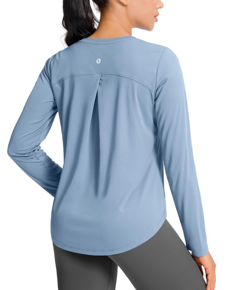 SANTINY Lightweight Long Sleeve Workout Tops for Women Breathable Gym Yoga Athletic Running Hiking Top UPF 50 Sun Shirts Slate Blue_M - Image 2