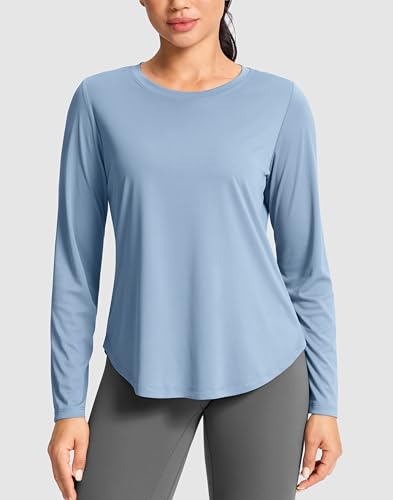 SANTINY Lightweight Long Sleeve Workout Tops for Women Breathable Gym Yoga Athletic Running Hiking Top UPF 50 Sun Shirts Slate Blue_M - Image 3