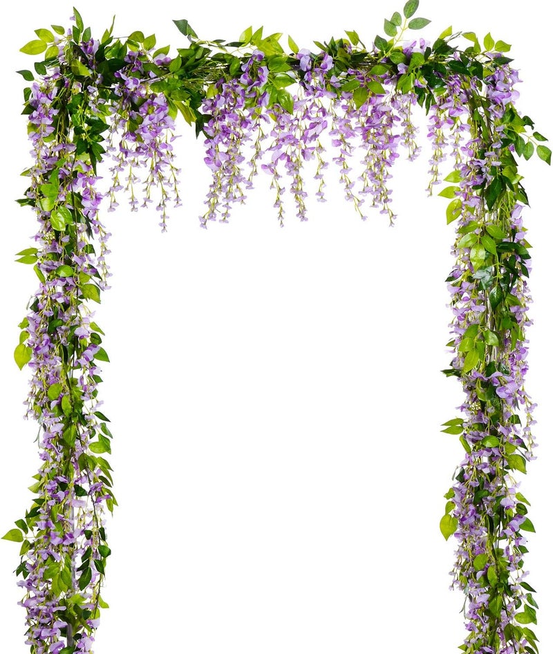 Lvydec (Light Purple) - Wisteria Artificial Flowers Garland, 4 Pcs Total 8.8m Artificial Wisteria Vine Silk Hanging Flower for Home Garden Outdoor Ceremony Wedding Arch Floral Decor (Light Purple) - Image 1