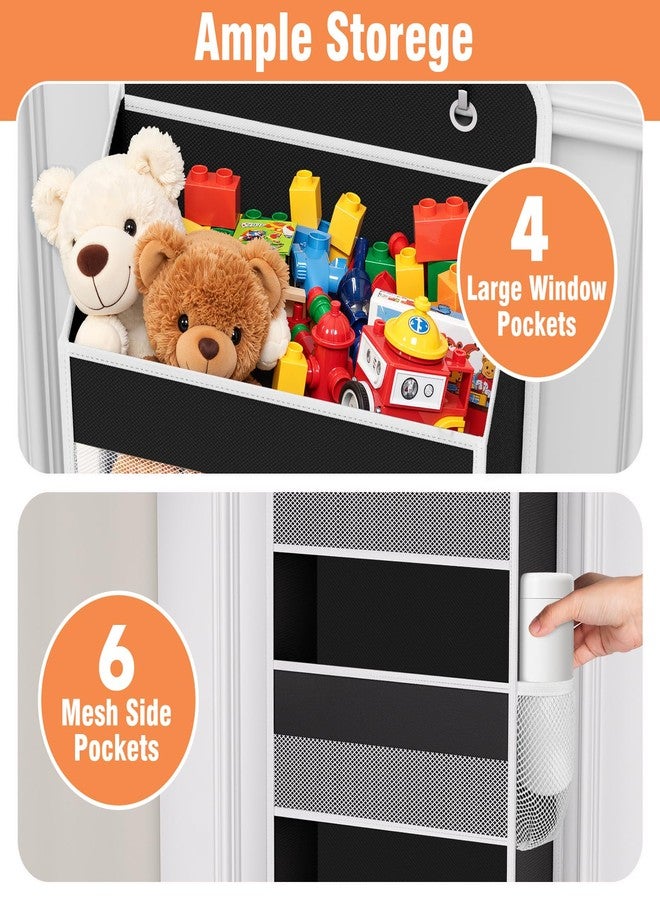 WISELIFE Over The Door Organizer Storage 4 Shelves Large Capacity Hanging Bedroom Storage Solution with 6 Side Pockets for Dorm Bathroom Pantry Nursery and Baby Essentials Holds up to 40 Lbs (Black) - Image 4