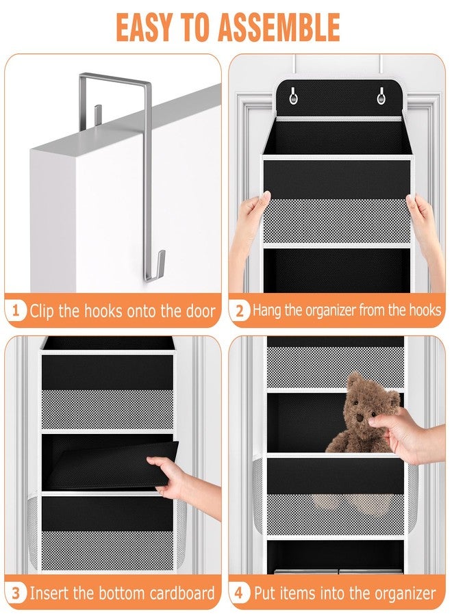 WISELIFE Over The Door Organizer Storage 4 Shelves Large Capacity Hanging Bedroom Storage Solution with 6 Side Pockets for Dorm Bathroom Pantry Nursery and Baby Essentials Holds up to 40 Lbs (Black) - Image 3