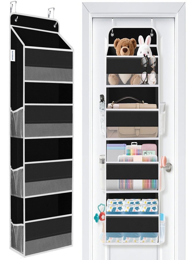 WISELIFE Over The Door Organizer Storage 4 Shelves Large Capacity Hanging Bedroom Storage Solution with 6 Side Pockets for Dorm Bathroom Pantry Nursery and Baby Essentials Holds up to 40 Lbs (Black) - Image 1