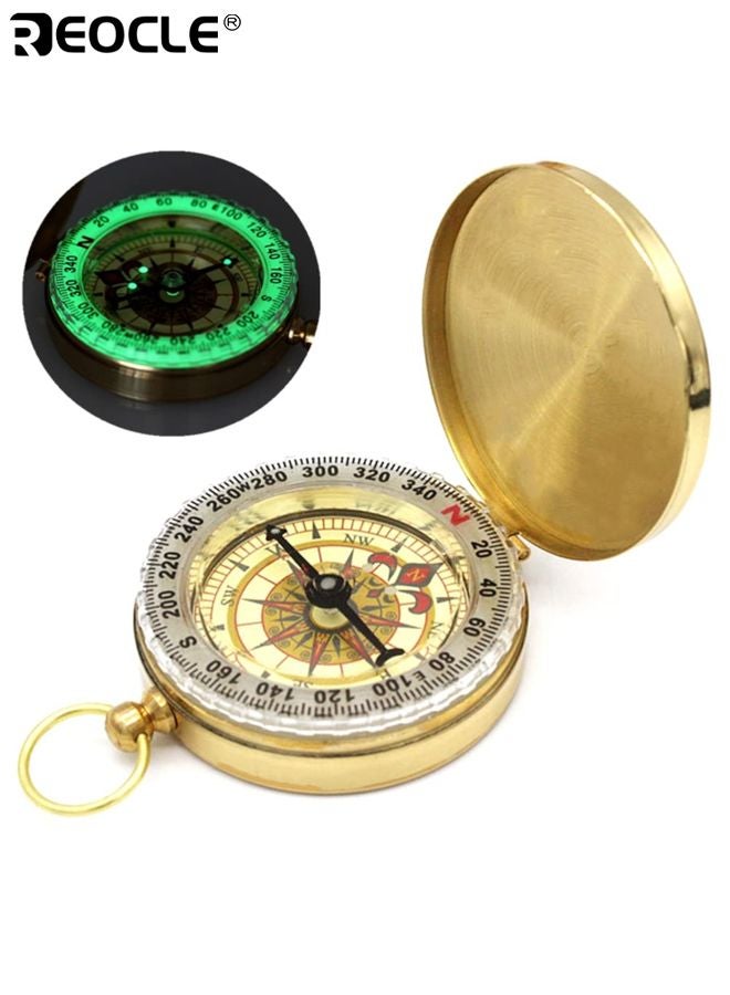 ريوكل بوصلة بقاء نحاسية مضيئة بوصلة قديمة مقاومة للماء عالية الدقة محدد اتجاه محمول للتسلق التخييم الرياضات المغامرات الخارجية - Image 1