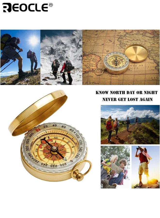 ريوكل بوصلة بقاء نحاسية مضيئة بوصلة قديمة مقاومة للماء عالية الدقة محدد اتجاه محمول للتسلق التخييم الرياضات المغامرات الخارجية - Image 5