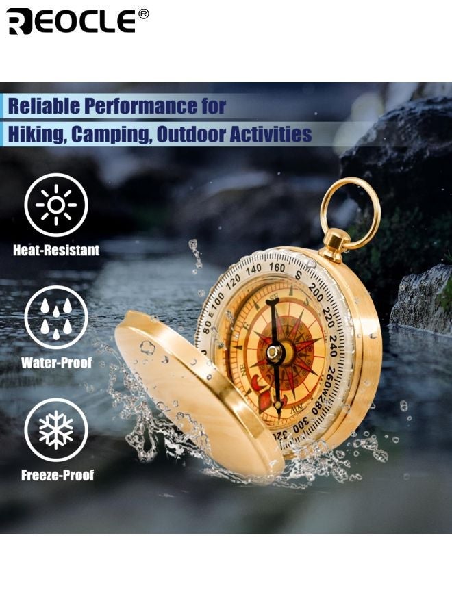 REOCLE Luminous Copper Survival Compass Vintage Compass Waterproof Design High Accuracy Direction Finder Portable for Outdoor Mountaineering Camping Sports Adventure - Image 3