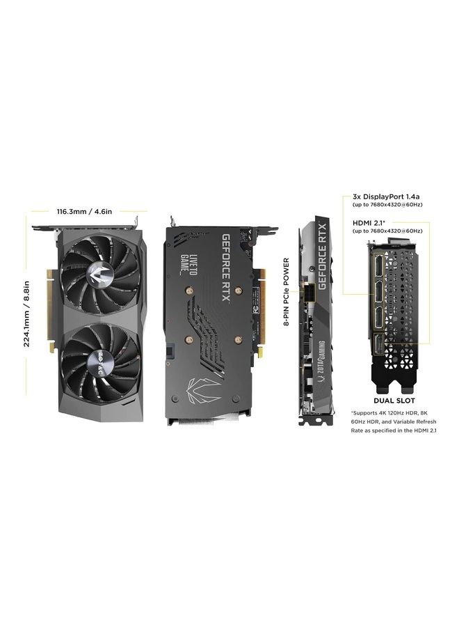 زوتاك بطاقة رسومات للالعاب جيفورس RTX 3050 توين ايدج 8GB GDDR6 128-bit 14Gbps PCIE 4.0 تبريد متطور ايس ستورم 2.0 وايقاف مروحة التجميد والتحكم النشط في المروحة ZT-A30500E-10M أبيض - Image 2