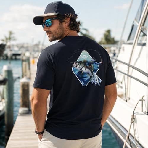 Palmyth Mens Fishing Shirt Short Sleeve Sun Protection UV UPF 50 SPF TShirt BlackCowboy Rides Bass XL - Image 3