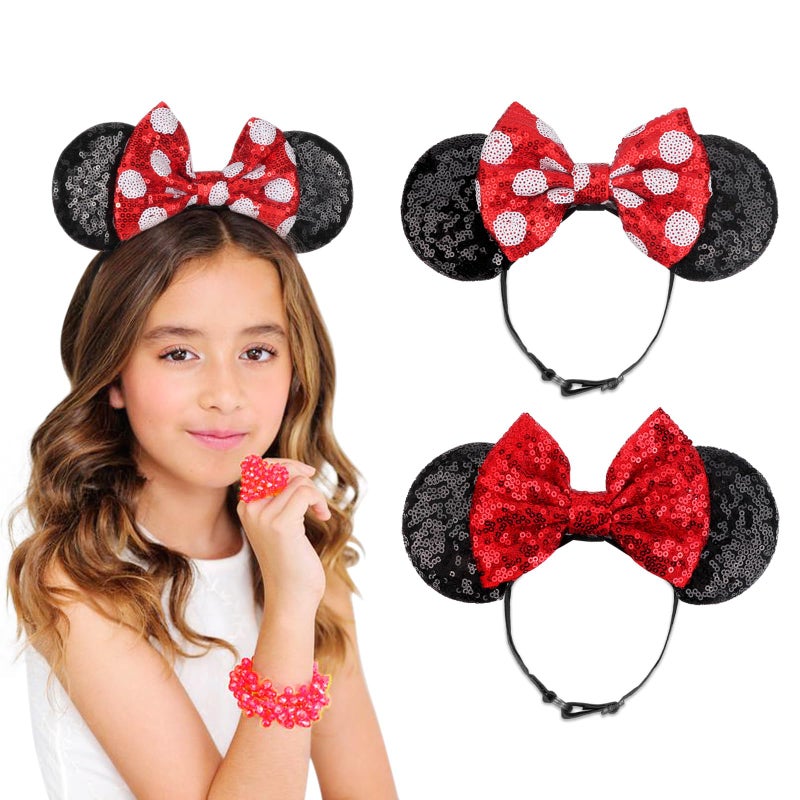 DRESHOW Minnie Ears Headbands Mouse Ears Sequin Bow Headbands Elastic Adjustable Headband Glitter Party Decoration Cosplay Costume for Women - Image 1