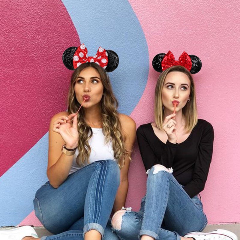 DRESHOW Minnie Ears Headbands Mouse Ears Sequin Bow Headbands Elastic Adjustable Headband Glitter Party Decoration Cosplay Costume for Women - Image 3