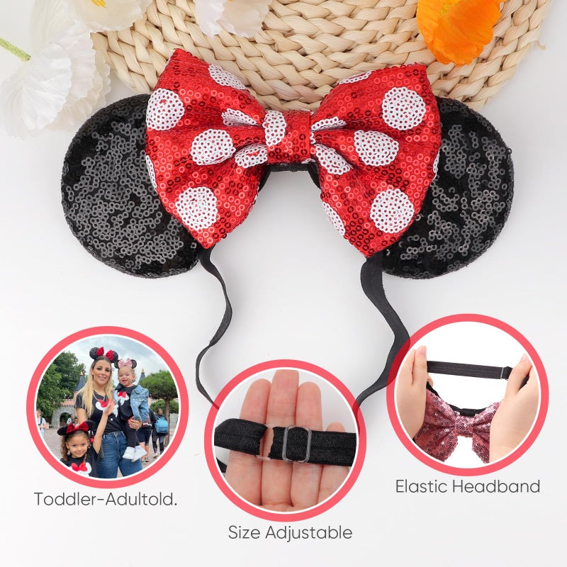 DRESHOW Minnie Ears Headbands Mouse Ears Sequin Bow Headbands Elastic Adjustable Headband Glitter Party Decoration Cosplay Costume for Women - Image 5