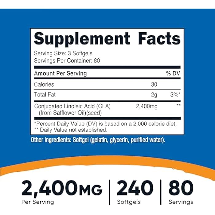 Nutricost CLA (Conjugated Linoleic Acid) 800mg, 240 Softgels - Image 2