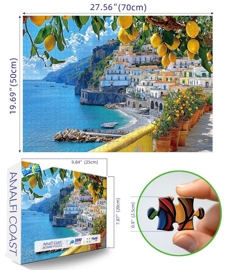 MINIWAN 1000 Piece Amalfi Coast Puzzle, Premium Jigsaw Puzzle for Adults, Rustic Style Mediterranean Coastal Landscape Puzzle, 27.5 x 19.7 Inches - Image 2