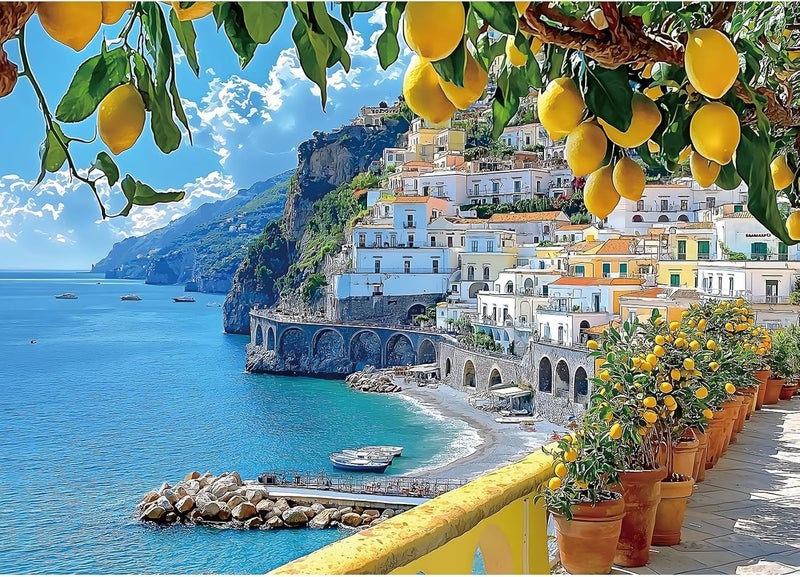 MINIWAN 1000 Piece Amalfi Coast Puzzle, Premium Jigsaw Puzzle for Adults, Rustic Style Mediterranean Coastal Landscape Puzzle, 27.5 x 19.7 Inches - Image 1