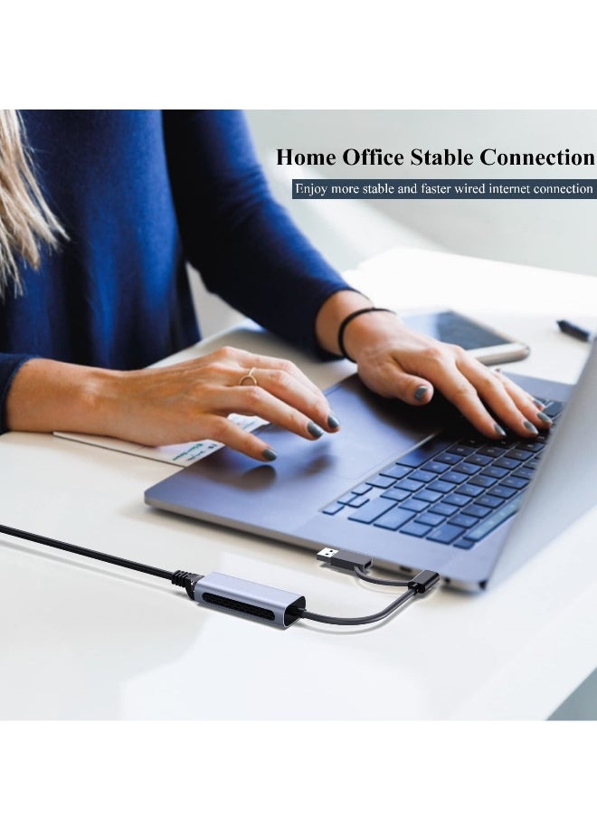 ماركة غير محددة - محول USB إلى إيثرنت 2.5G، محول إيثرنت 2 في 1 USB C/USB 3.0 متوافق مع اللابتوب، محول شبكة USB-C إلى RJ45، متوافق مع Thunderbolt 4/3، لويندوز، ماك OS، آيباد OS والمزيد - Image 1