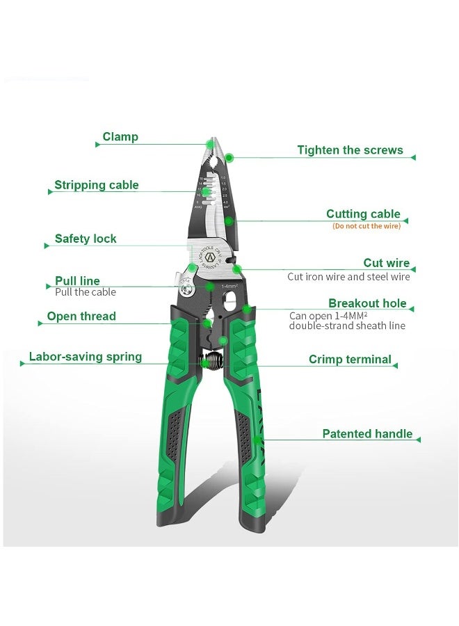 Needle Nose Pliers, 9-in-1 Multifunctional Electrician Pliers, Wire Stripper Tool for Clamping, Tightening Screws, Stripping Wires, and Cutting Cables - Image 3
