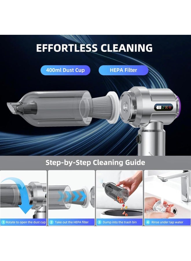 Bukela 2-in-1 Handheld Vacuum Cleaner & Compressed Air Duster, Car Vacuum Cleaner Strong, 3-Speed 16,000PA & Electric Dust Blower for Electronics, Car, Kichen, PC - Image 3