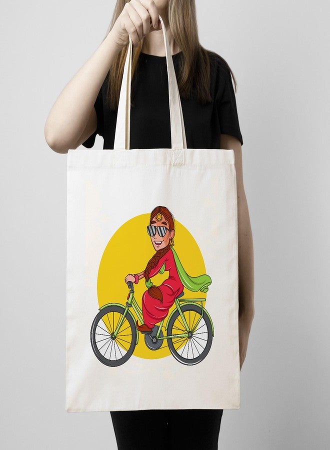 ARTBUG Tote Bag for Women with zip, Aesthetic Canvas tote bag for college girls, office, stylish and reusable - Cycling - D No - 263 - Image 3