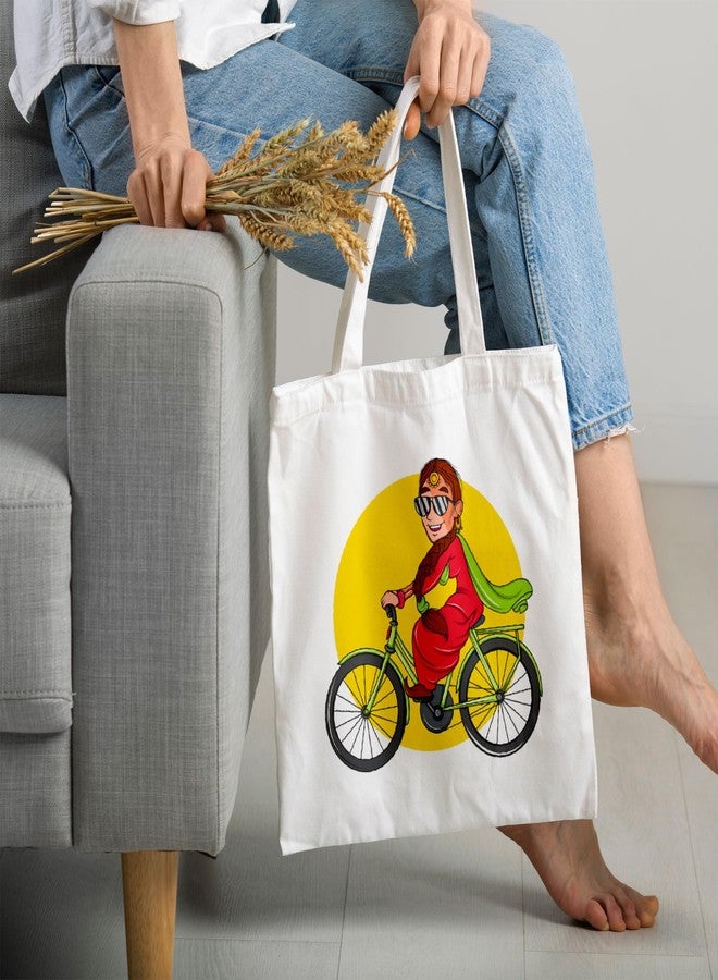 ARTBUG Tote Bag for Women with zip, Aesthetic Canvas tote bag for college girls, office, stylish and reusable - Cycling - D No - 263 - Image 2
