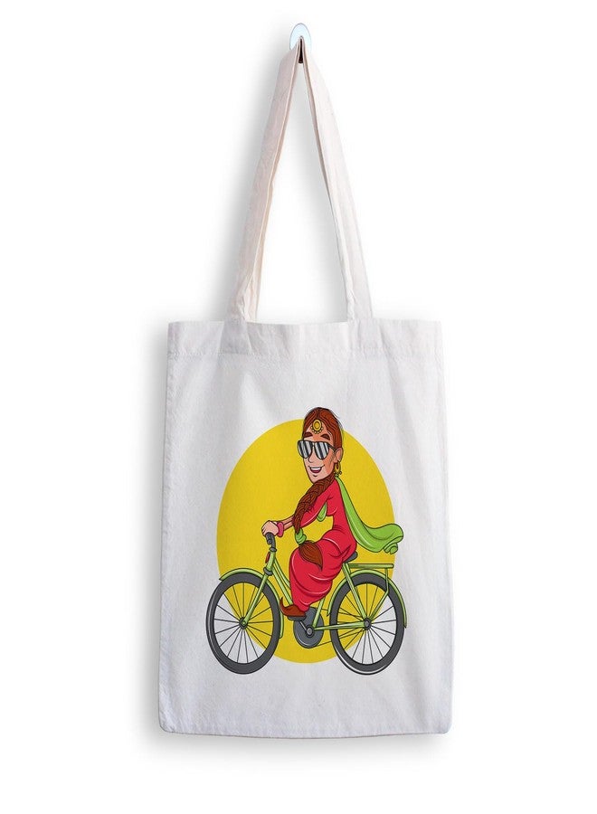 ARTBUG Tote Bag for Women with zip, Aesthetic Canvas tote bag for college girls, office, stylish and reusable - Cycling - D No - 263 - Image 1
