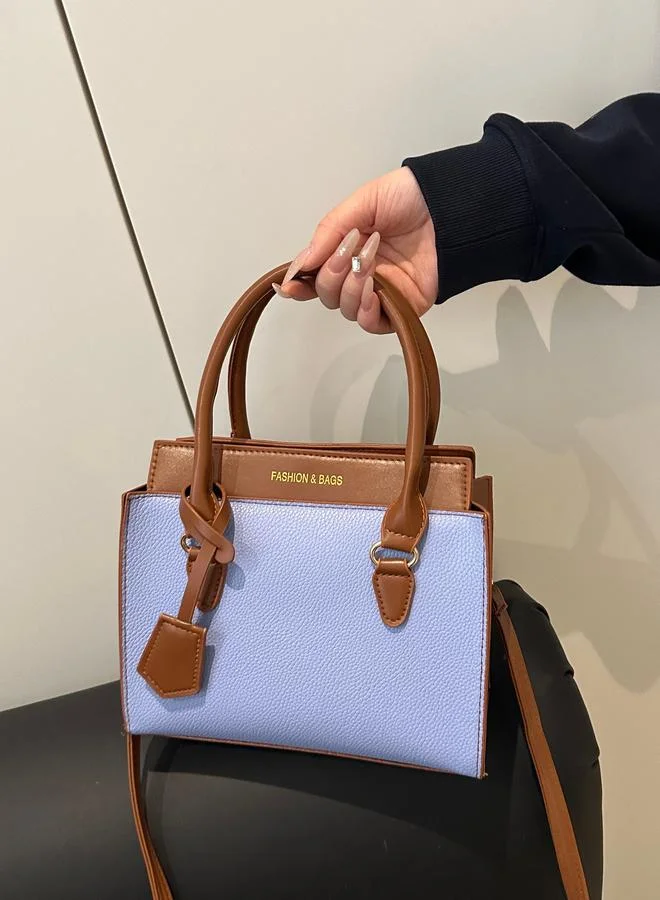 تايك تو Blue Shoulder Bag with Contrast Dual Handle
