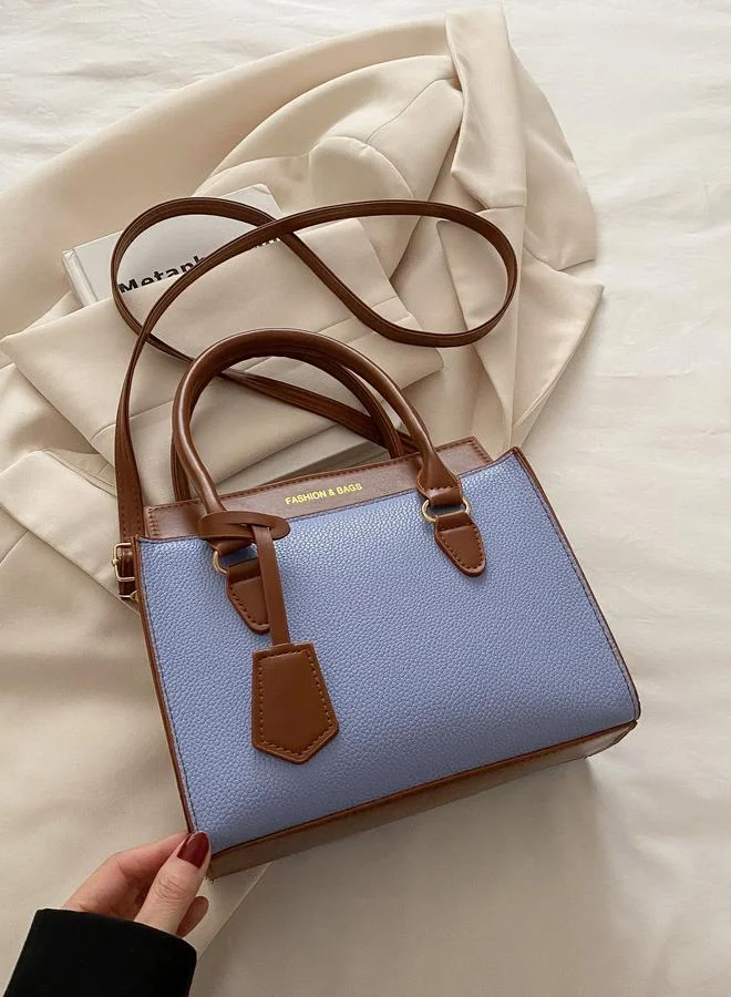 تايك تو Blue Shoulder Bag with Contrast Dual Handle