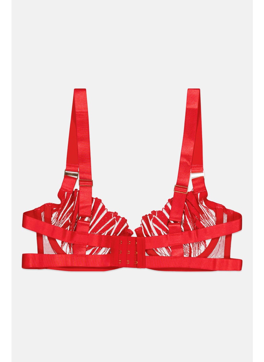 BLUEBELLA Women Underwire Non Padded Lace Bra, Red  - Image 2