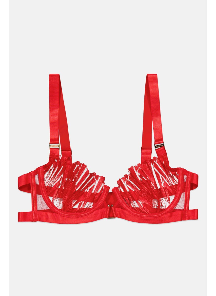 BLUEBELLA Women Underwire Non Padded Lace Bra, Red  - Image 1