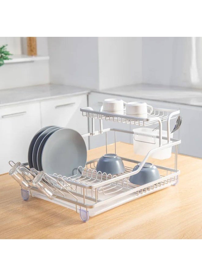 Two-Tier Aluminum Dish Rack Durable and Stylish Rust-Resistant Easy to Clean Kitchen Organizer  BE  - Image 1