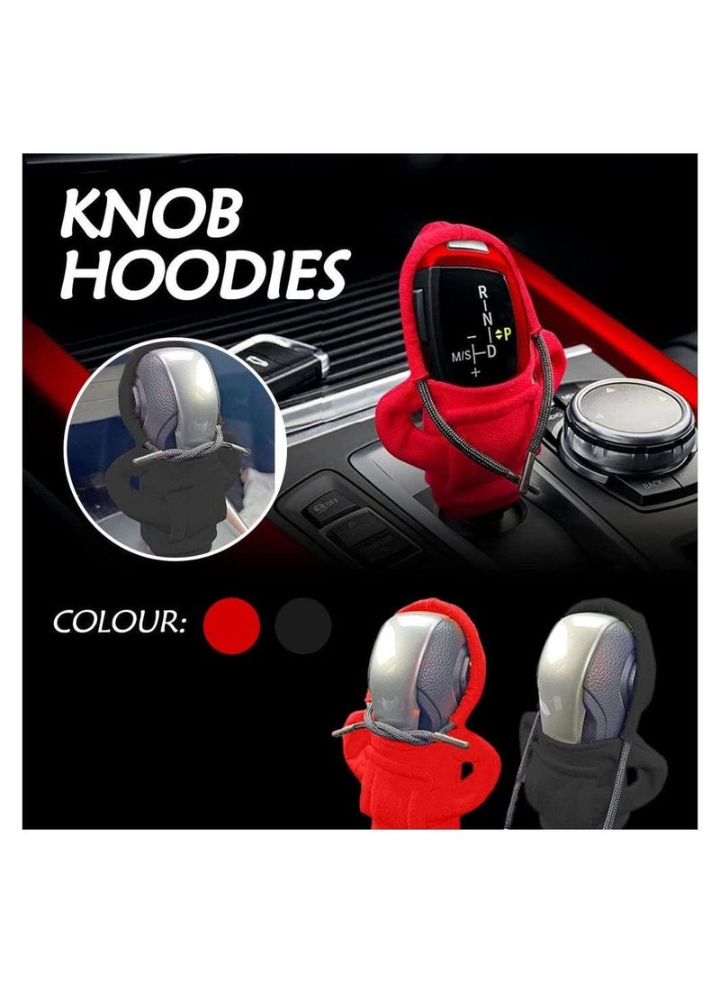 RATSAW 2 Pcs Car Gear Shift Knob Cover Universal Creative Shift Stick Hoodies Cover Dust Protection Car Shift Lever Hoodies Cover For Cars Trucks And SUVs Red And Black - Image 5
