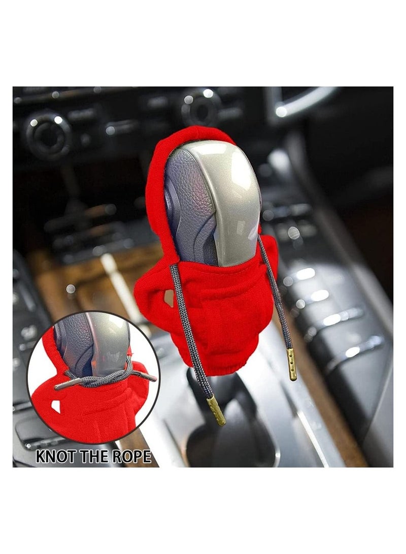 RATSAW 2 Pcs Car Gear Shift Knob Cover Universal Creative Shift Stick Hoodies Cover Dust Protection Car Shift Lever Hoodies Cover For Cars Trucks And SUVs Red And Black - Image 4