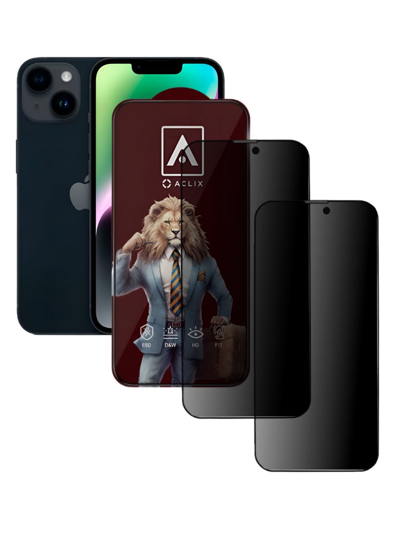 ACLIX 2 Pieces Antistatic ESD Dust Proof Premium Quality High Definition Anti-Spy Privacy Tempered Glass Screen Protector Designed For  iPhone 14 - Image 1