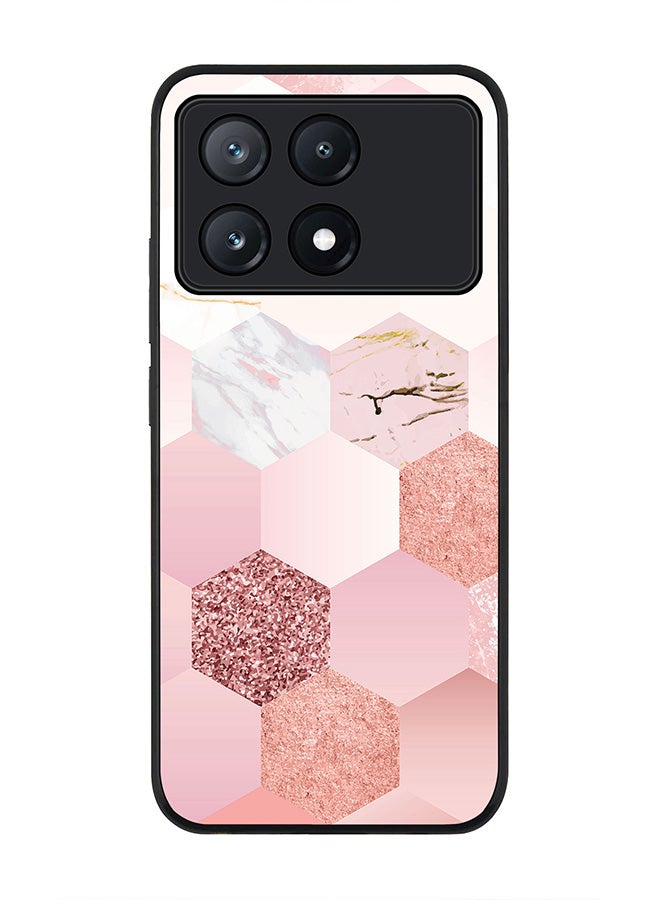 Stylizedd Rugged Black Edge Case for Xiaomi Poco X6 Pro, Slim fit Case Flexible Anti Drop TPU Gel Thin Cover -  Marble Pink Honeycomb - Image 1