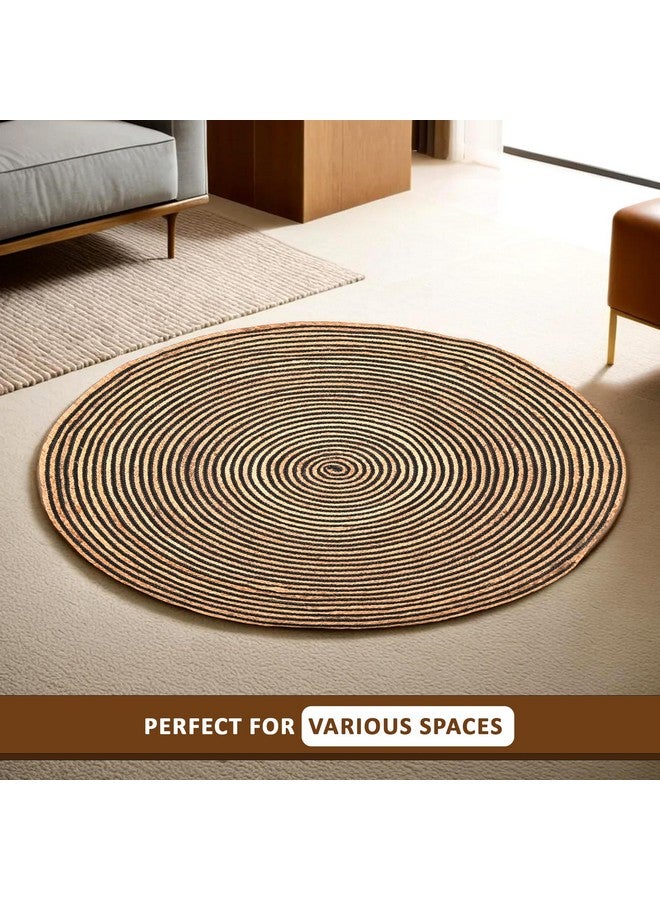 Kuber Industries 4x4 Feet Round Jute Rug & Carpet for Home/Bedroom | Aesthetic & Natural Looking Floor Rugs for Living Room | Spirals - Light Brown - Image 4