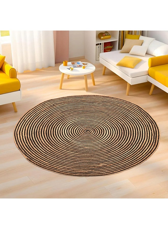 Kuber Industries 4x4 Feet Round Jute Rug & Carpet for Home/Bedroom | Aesthetic & Natural Looking Floor Rugs for Living Room | Spirals - Light Brown - Image 1