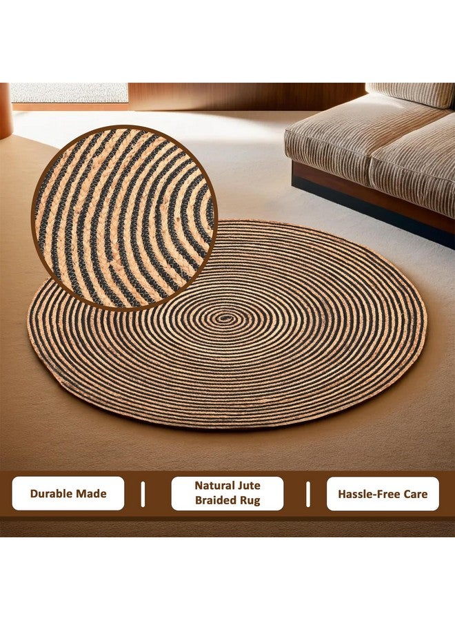 Kuber Industries 4x4 Feet Round Jute Rug & Carpet for Home/Bedroom | Aesthetic & Natural Looking Floor Rugs for Living Room | Spirals - Light Brown - Image 5