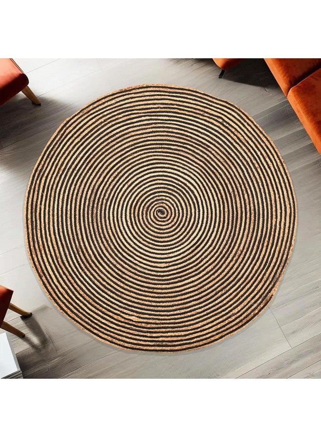 Kuber Industries 4x4 Feet Round Jute Rug & Carpet for Home/Bedroom | Aesthetic & Natural Looking Floor Rugs for Living Room | Spirals - Light Brown - Image 2