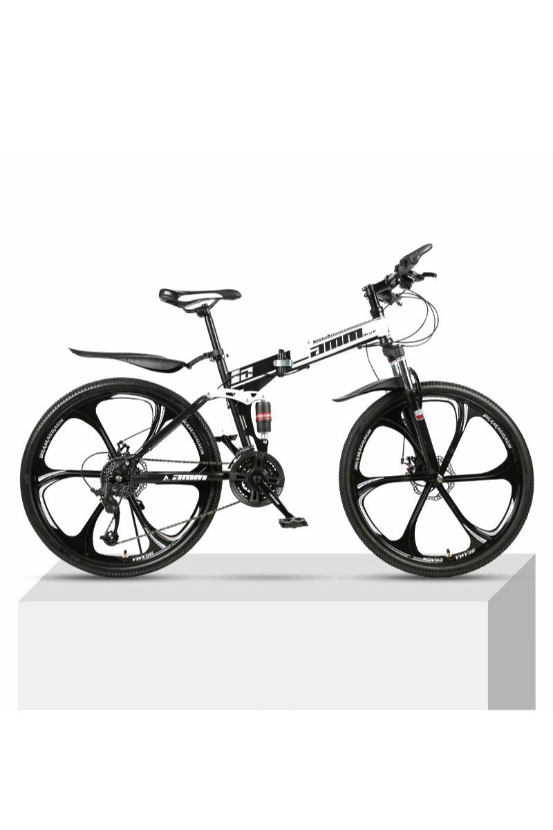 amin 26 Inch Folding Mountain Bike, 24 Speed Full Suspension High-Carbon Steel Foldable Bicycle, Dual Disc Brake Non-Slip Folding Bikes for Adults/Men/Women，Shock Absorption, 6-Blade Wheel - Image 1