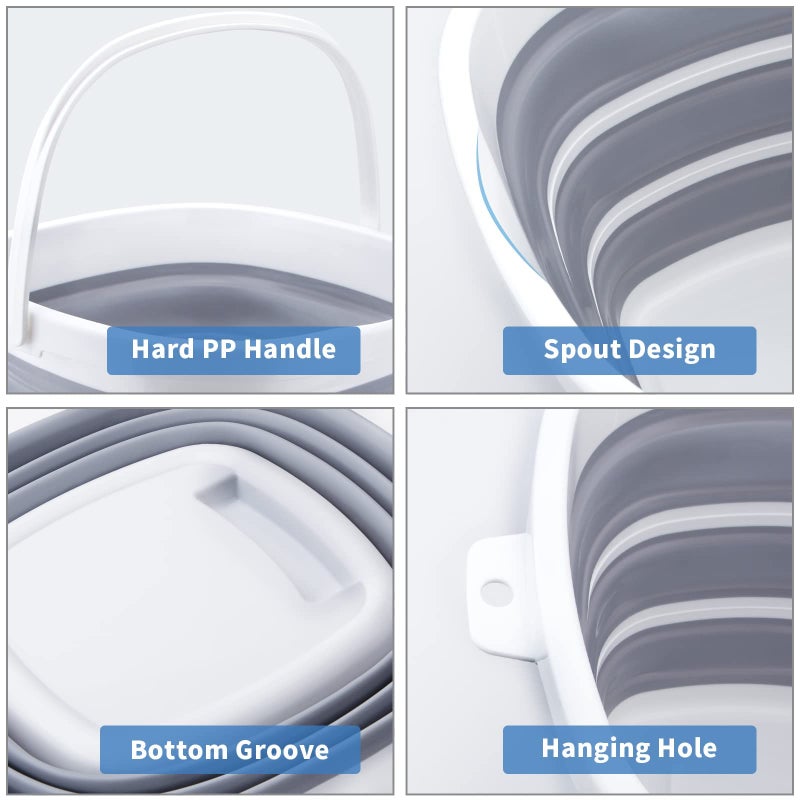 Craftend Collapsible Bucket 10L 2.6 Gallon Cleaning Bucket Mop Bucket Folding Foldable Portable Small Plastic Water Supplies for Outdoor Garden Camping Fishing Car Wash Space Saving Grey Square - Image 5