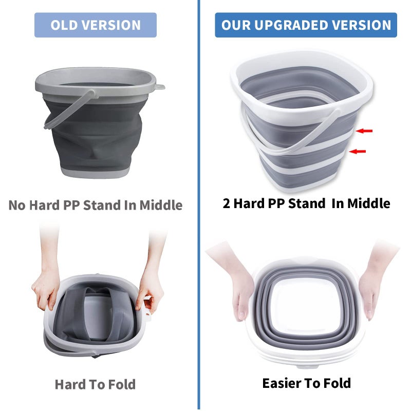 Craftend Collapsible Bucket 10L 2.6 Gallon Cleaning Bucket Mop Bucket Folding Foldable Portable Small Plastic Water Supplies for Outdoor Garden Camping Fishing Car Wash Space Saving Grey Square - Image 3