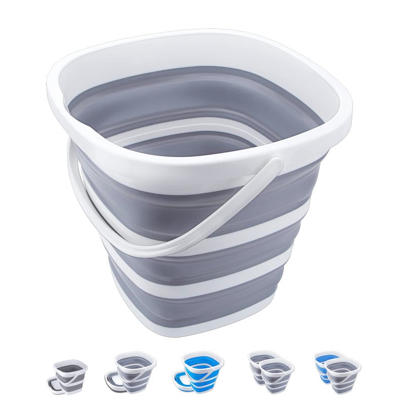 Craftend Collapsible Bucket 10L 2.6 Gallon Cleaning Bucket Mop Bucket Folding Foldable Portable Small Plastic Water Supplies for Outdoor Garden Camping Fishing Car Wash Space Saving Grey Square - Image 1