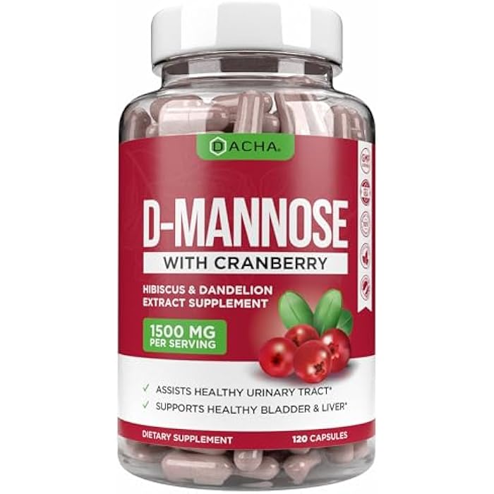 DACHA Natural D-Mannose Capsules 4-in-1 Formula - 120 CAPS, 1500 MG Cranberry, Dandelion, Hibiscus Flower Extract, Pills for Supporting Bladder and Urinary Tract Health - Image 1