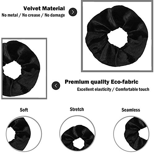 FAMEZA Scrunchies for Women, 12 Pcs Black Velvet Scrunchies for Hair, Soft Ponytail Holder for Girls, Classic Elastic Hair Bands - Image 2