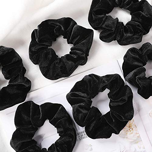 FAMEZA Scrunchies for Women, 12 Pcs Black Velvet Scrunchies for Hair, Soft Ponytail Holder for Girls, Classic Elastic Hair Bands - Image 4