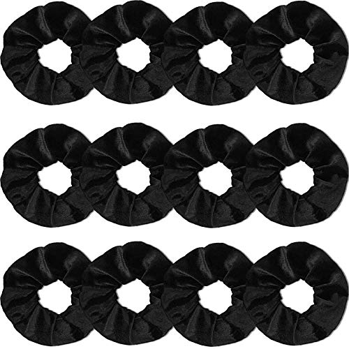 FAMEZA Scrunchies for Women, 12 Pcs Black Velvet Scrunchies for Hair, Soft Ponytail Holder for Girls, Classic Elastic Hair Bands - Image 1