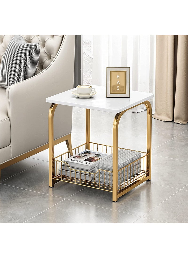 Device Bas with BROWN ART SHOPPEE Device Bas with BROWN ART SHOPPEE Coffee Table Side Table Mdf Metal With Storage Basket For Living Bedroom Side End Table For Living Room Bedroom Office Golden White 