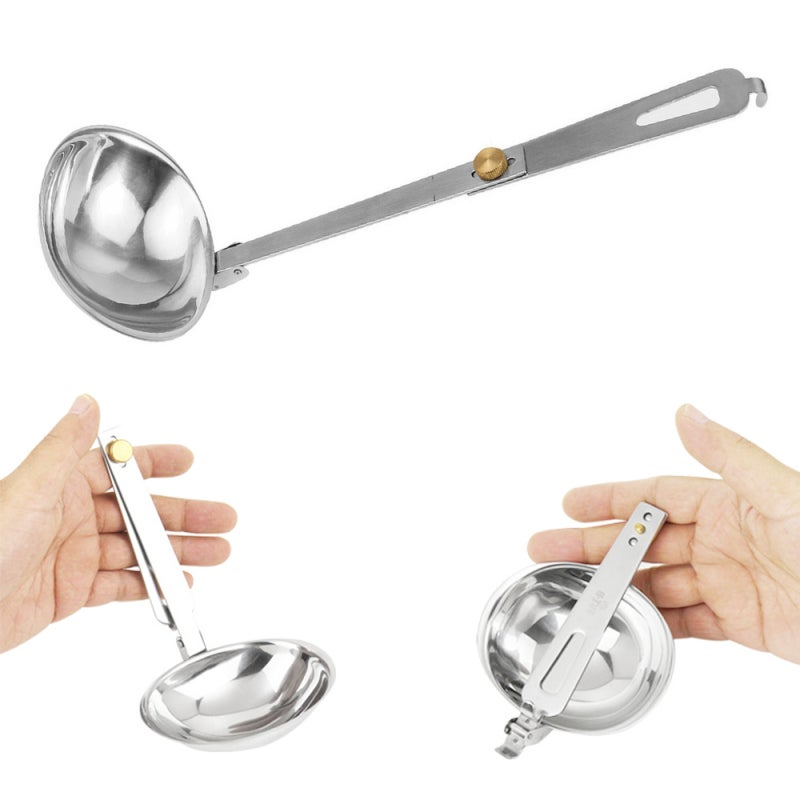 Folding Soup Spoon: Silver Stainless Steel Corrosion-Resistant Durable - Adjustable Copper Knob Lock Foldable Spoon for Camping Hiking Backpacking Outdoor Cooking Home Use - Image 5