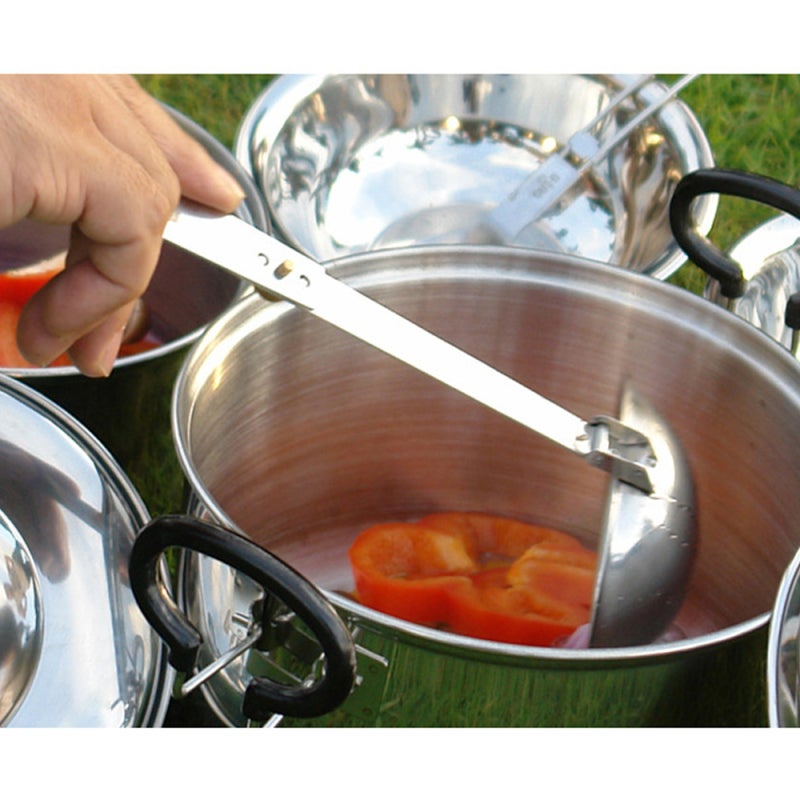 Folding Soup Spoon: Silver Stainless Steel Corrosion-Resistant Durable - Adjustable Copper Knob Lock Foldable Spoon for Camping Hiking Backpacking Outdoor Cooking Home Use - Image 2