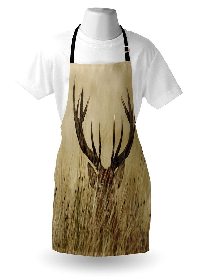 Lunarable Antler Apron Pack of 2, Whitetail Deer Fawn in Wilderness Stag in Countryside Rural Hunting Theme, Unisex Kitchen Bib with Adjustable Neck, 2 Pcs - Adult Size, Sand Brown - Image 3